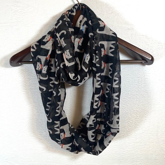 Vivian & Vincent Cat Print Infinity Scarf Lightweight Sheer Chiffon Cat Lover - Picture 10 of 10
